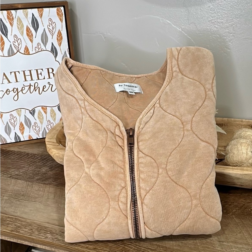 BY TOGETHER QUILTED MINERAL WASHED JACKET - MAUVE SZ S/M OVERSIZED